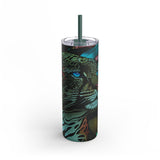 Stained Glass Snow Leopard Skinny Matte Tumbler, 20oz Skinny Tumbler, Stained Glass Leopard Big Cat Tumbler, Tiger Lover Stained Glass Tumbler Cup, Tiger Tumbler for Mom, Mothers Day Stained Glass Tumbler