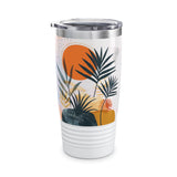 Tropical Leaves and Orange Circle Print Ringneck Tumbler, Palm Leaf Summer Tumbler, Summer Vibes Tumbler, Tropical Palm Leaves Tumbler
