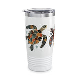 Sea Turtle Ringneck Tumbler, 20oz Sea Turtle With Natural Elements Tumbler, Sea Turtle Floral Design Tumbler, Ocean Scene Tumbler, Gift For Mom, Sea Turtle