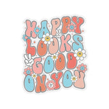 Happy Looks Good On You Stickers, Cheerful Floral Vibe, Perfect for Personalizing Laptops, Water Bottles, and Gifts