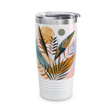 Tropical Leaves and Orange Circle Print Ringneck Tumbler, Palm Leaf Summer Tumbler, Summer Vibes Tumbler, Tropical Palm Leaves Tumbler