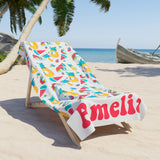 Personalized Tropical Beach Towel, Pineapple Watermelon Beach Towel, Monogrammed Gift for Girl, Spring Break Vacation Momento, Graduation Gift, Custom Pool Ocean Lake, Gifts for Brides and Bridesmaids