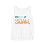 Dogs and Coffee and Camping Tank Top, Unisex Tank Top for Dog Lovers, Camping Lover Gift, Coffee Enthusiast Tank Top, Outdoor Adventure Wear