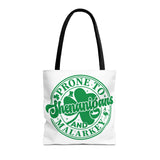 Prone To Shenanigans & Malarky Tote Bag, Malarky Tote Bag, Shamrock Tote Bag, St Patty's Day Drinking Bag, Canvas Tote Bag, Irish Gift, St Patrick Day Gift