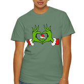 Grinch Heart Hands Graphic Tees, Grinch T-Shirt, Christmas Shirt, Xmas Clothing, Holiday T Shirts, Christmas Gifts, Christmas Party Shirt, Grinchmas T-shirt