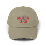 You can't spell AMERICA without ERICA Hat, Stranger Things Hat, Patriot Flag of The United States, 4th of July TV Series 80s Quote, Nerd, Unisex Distressed Cap