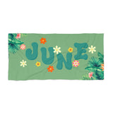 Personalized Pool Towel, Retro Style Custom Name Beach Towel, Groovy 70's Design, Hippie Vintage Flowers, Vacation Birthday Gift