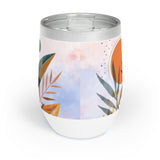 Tropical Leaves and Orange Circle Print Wine Tumbler, Palm Leaf Summer Tumbler, Summer Vibes Tumbler, Tropical Palm Leaves Tumbler