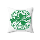 Prone To Shenanigans and Malarkey St Patricks Day Pillow Cover, Shamrock Square Throw Pillow, St Patrick's Day Gift, Lucky Pillow, Cute Clover Pillow