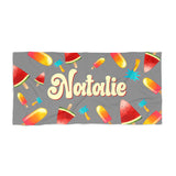 Watermelon Custom Beach Towel, Personalized Summer Beach Towel with Popsicle, Personalized Beach Towel