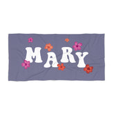 Retro Style Personalized Beach Towel, Groovy 70's Design, Hippie Vintage Flowers, Custom Pool Towel, Outside Birthday Vacation Gift