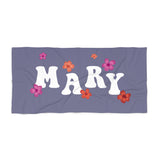 Retro Style Personalized Beach Towel, Groovy 70's Design, Hippie Vintage Flowers, Custom Pool Towel, Outside Birthday Vacation Gift