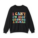 I Can't I'm Busy Growing A Human Sweatshirt, New Mom Gift Ideas, Funny Sweater For Mom, Mother's Day Apparel, Funny Sarcastic Sweatshirt