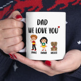 Personalized Father's Day Mug, Custom Children's Names & Illustrations, Unique Coffee Mug for Dad, Father's Day Gift Idea