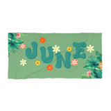 Personalized Pool Towel, Retro Style Custom Name Beach Towel, Groovy 70's Design, Hippie Vintage Flowers, Vacation Birthday Gift