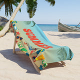 Retro Style Custom Name Beach Towel, Personalised Crab Beach Towel, Custom Pool Towel, Outside Birthday Vacation Gift, Honeymoon gift