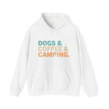 Dogs and Coffee and Camping Hoodie, Camping Lover Gift, Dog Lover Hoodie, Coffee Enthusiast Hoodie, Outdoor Adventure Wear