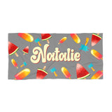 Watermelon Custom Beach Towel, Personalized Summer Beach Towel with Popsicle, Personalized Beach Towel