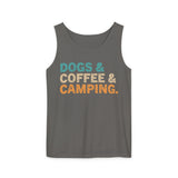 Dogs and Coffee and Camping Tank Top, Unisex Tank Top for Dog Lovers, Camping Lover Gift, Coffee Enthusiast Tank Top, Outdoor Adventure Wear