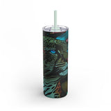 Stained Glass Snow Leopard Skinny Matte Tumbler, 20oz Skinny Tumbler, Stained Glass Leopard Big Cat Tumbler, Tiger Lover Stained Glass Tumbler Cup, Tiger Tumbler for Mom, Mothers Day Stained Glass Tumbler