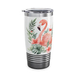 Pink Flamingo With Tropical Leaves And Flowers Tumbler, Cute Flamingo Tumbler Cup Gift For Women, Tropical Palm Leaf Tumbler Birthday Gift For Her, Girls Trip