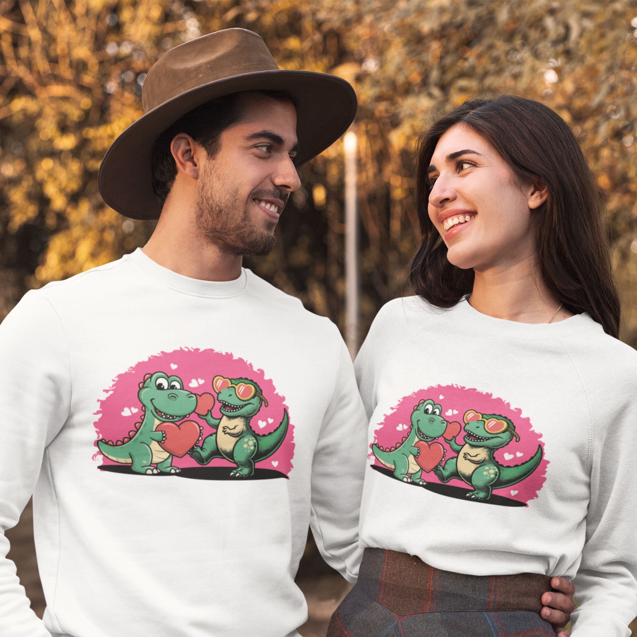 Funny Sunglass Dinosaur and Hearts Sweatshirt
