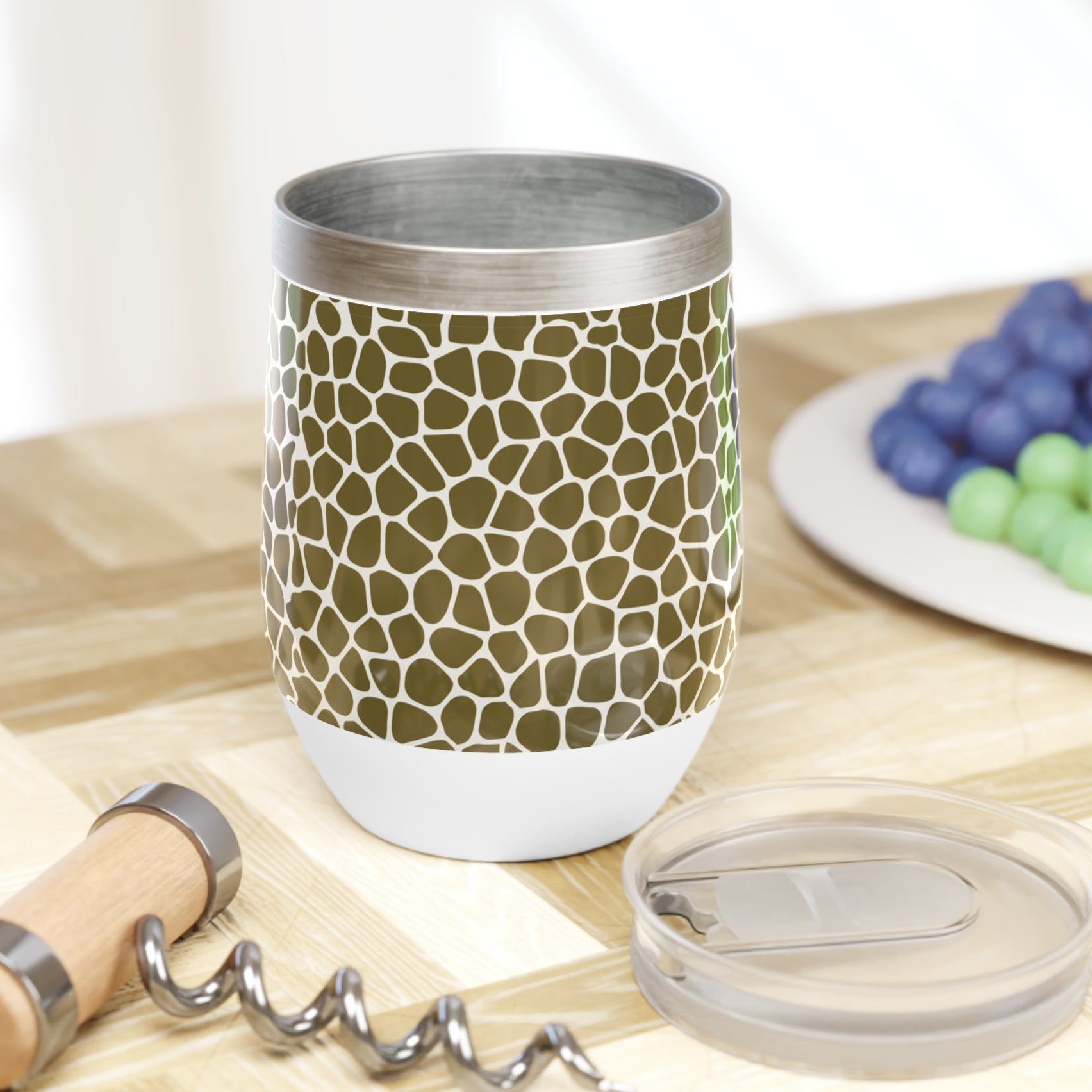 Giraffe Print in Olive Green Chill Wine Tumbler