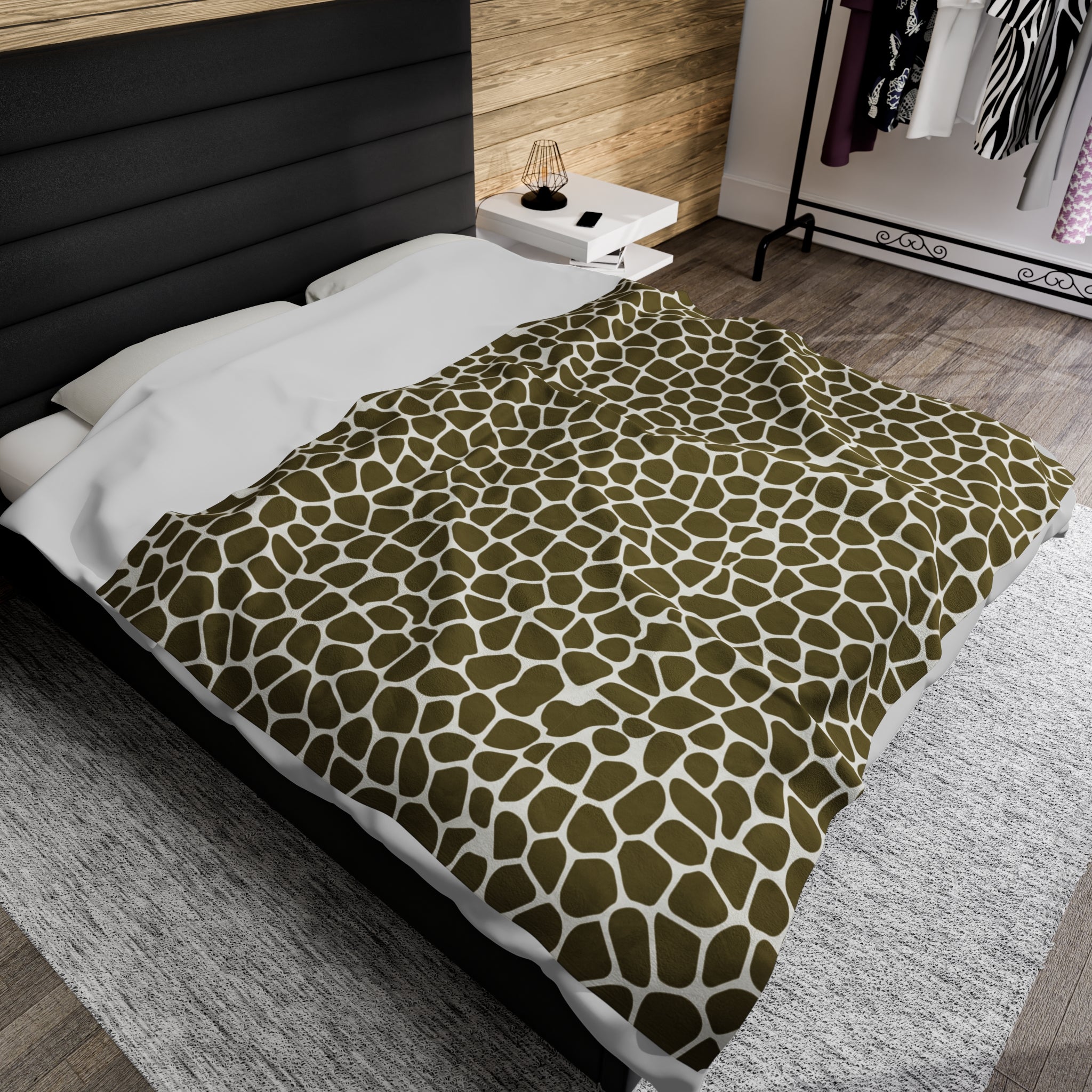 Leopard Print in Olive Green Velveteen Plush Blanket