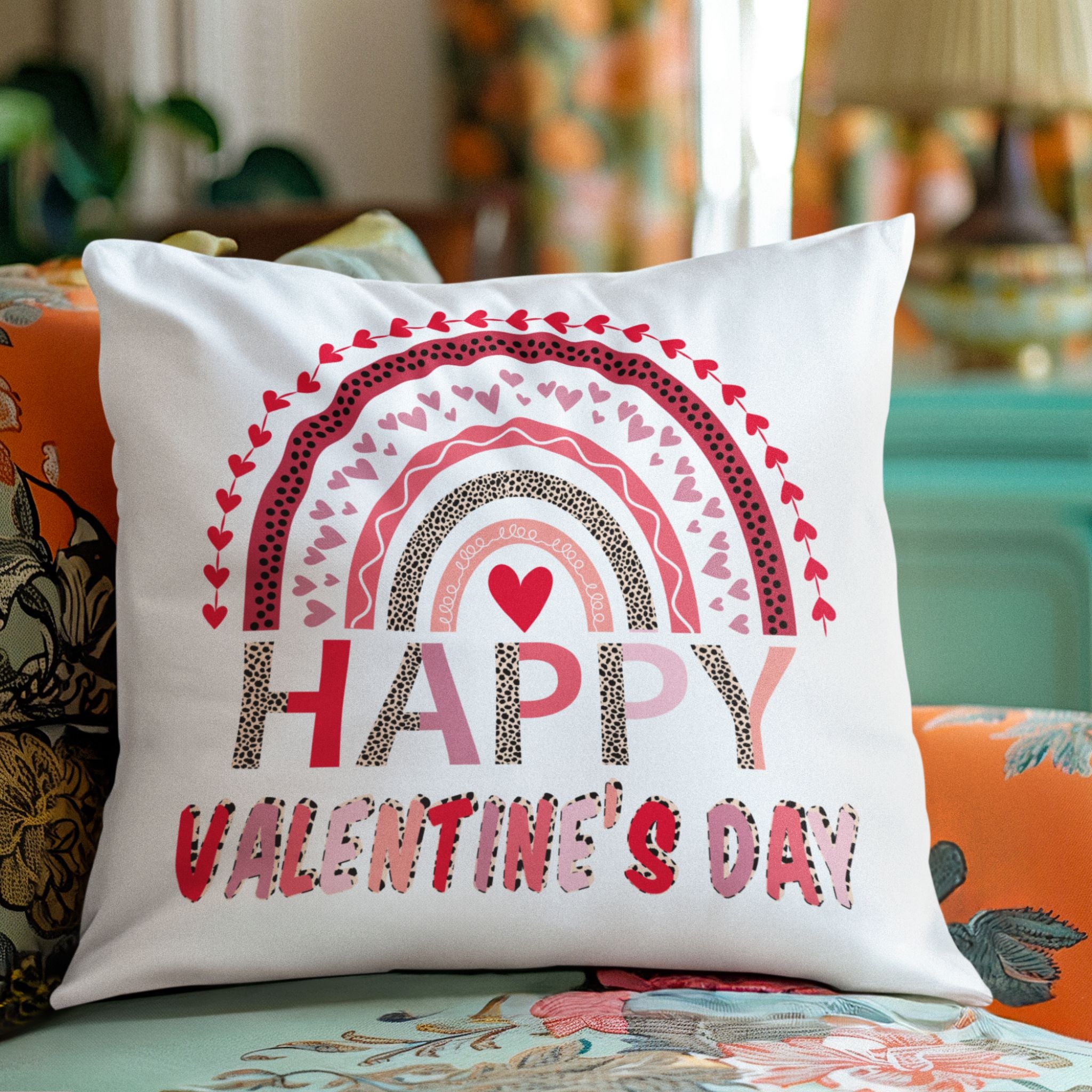 Leopard Rainbow Valentine's Day Throw Pillow Cover
