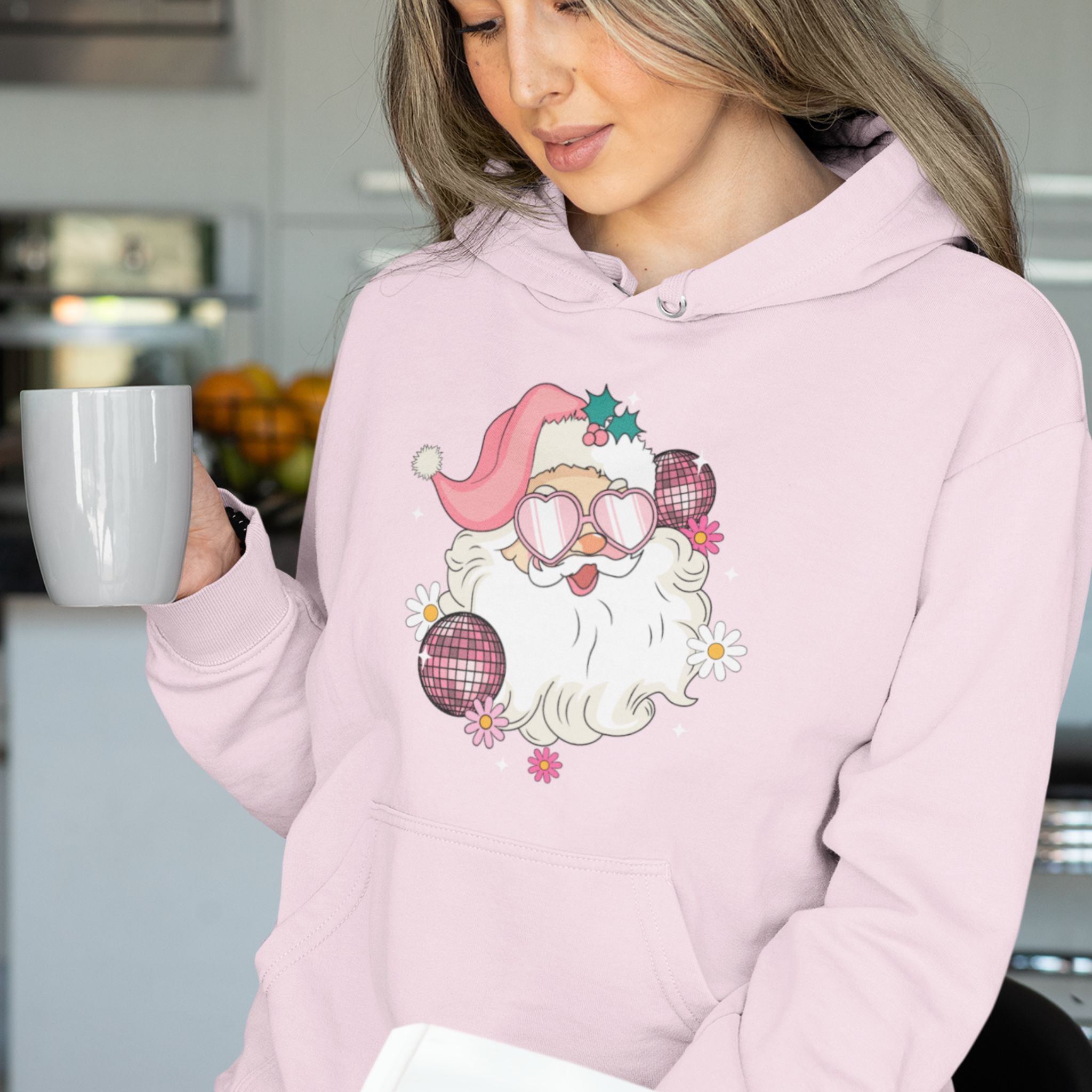 Retro Pink Santa Christmas Hoodie