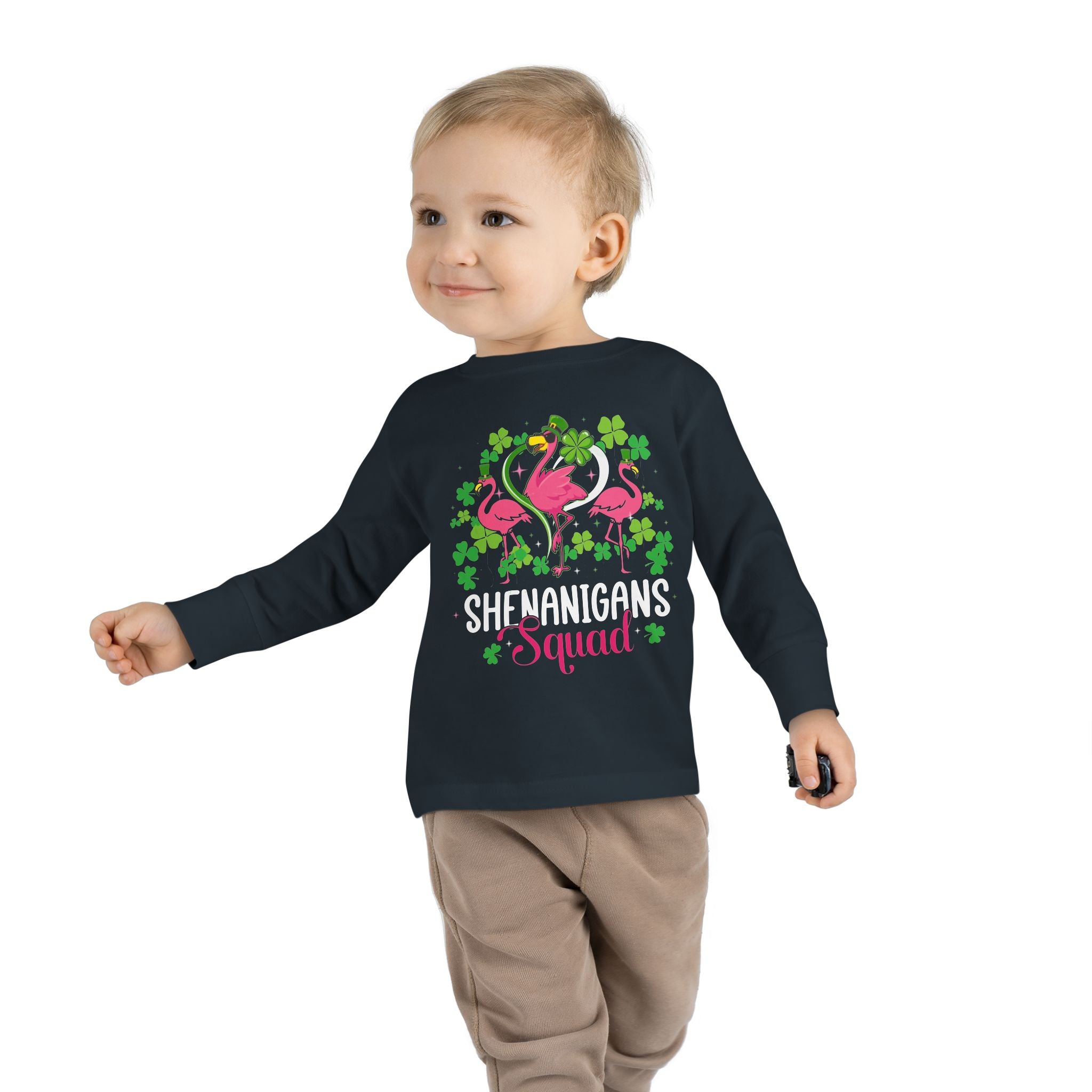 Shenanigan Squad Irish Flamingo Kids Long Sleeve Tee