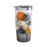 Tropical Leaves and Orange Circle Print Ringneck Tumbler