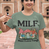 Retro Mushroom Tshirt, Dark Colors Funny MILF Man I Love Fungi Shirt, Cottagecore Shroom Tee, Oversized UNISEX T-shirt, Novelty Mom shirt