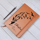 Fully Customizable laser engraved customizable feather quill notebook Journal with custom quote custom text leather bound