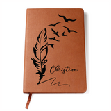 Fully Customizable laser engraved customizable feather quill notebook Journal with custom quote custom text leather bound