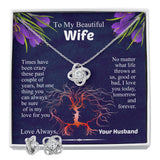 To My Beautiful Wife Love Knot Necklace & Earring Set, Necklace for Wife, Anniversary Gift for Wife, Wife Birthday Gift, Message Card Jewelry