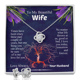 To My Beautiful Wife Love Knot Necklace & Earring Set, Necklace for Wife, Anniversary Gift for Wife, Wife Birthday Gift, Message Card Jewelry
