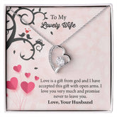 To My Lovely Wife Forever Love Necklace, Message Card Jewelry Gift, Anniversary Gift For Wife, Wife Birthday Gift, Necklace For Wife
