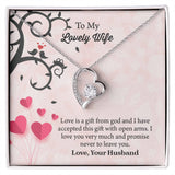 To My Lovely Wife Forever Love Necklace, Message Card Jewelry Gift, Anniversary Gift For Wife, Wife Birthday Gift, Necklace For Wife