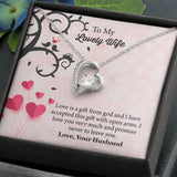 To My Lovely Wife Forever Love Necklace, Message Card Jewelry Gift, Anniversary Gift For Wife, Wife Birthday Gift, Necklace For Wife