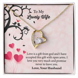 To My Lovely Wife Forever Love Necklace, Message Card Jewelry Gift, Anniversary Gift For Wife, Wife Birthday Gift, Necklace For Wife