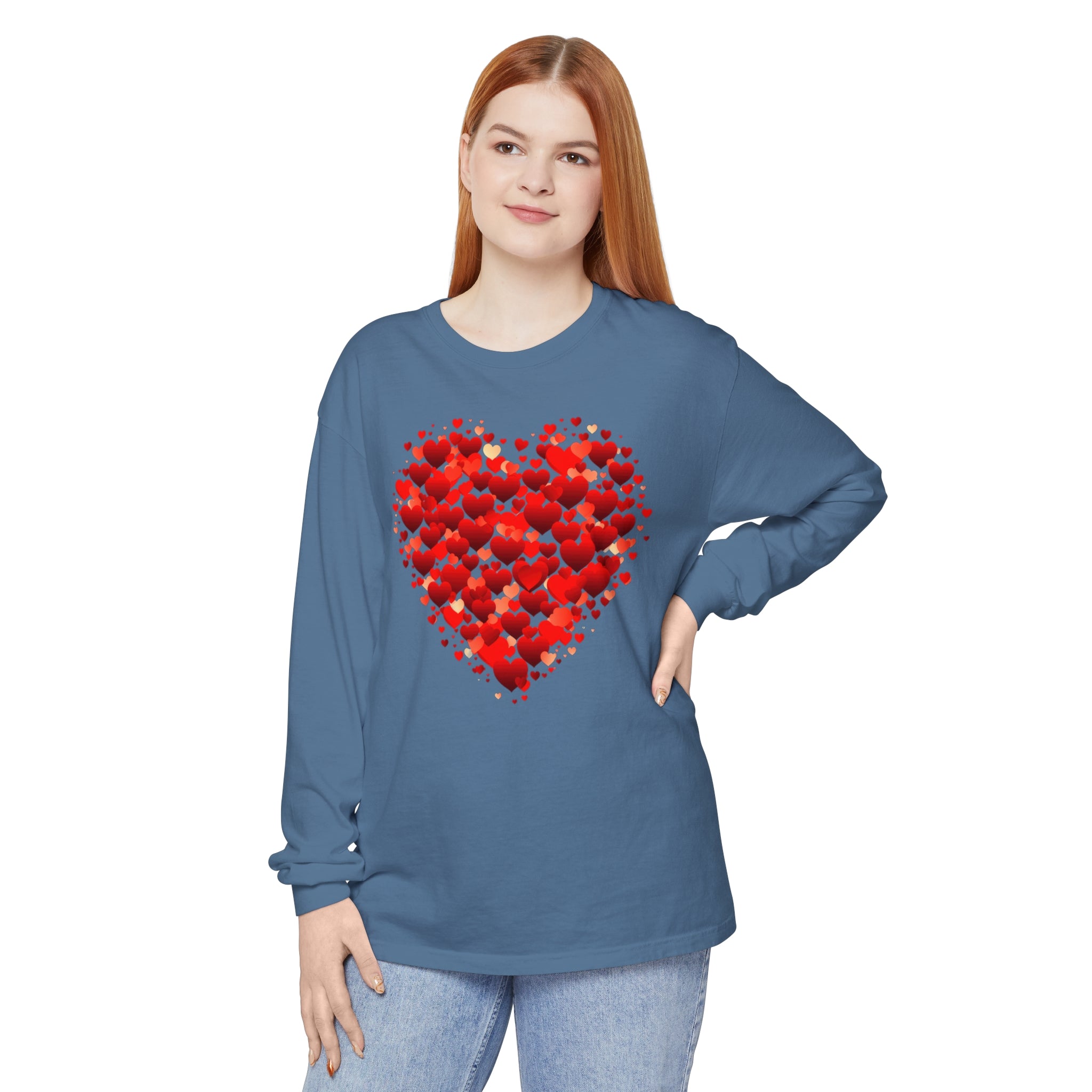 Valentines Day Red Heart Long Sleeve T-Shirt, Anniversary Love Long Sleeve Shirt, Double Heart Sweatshirt, Birthday Red Heart Shirt, Mothers Day Tee