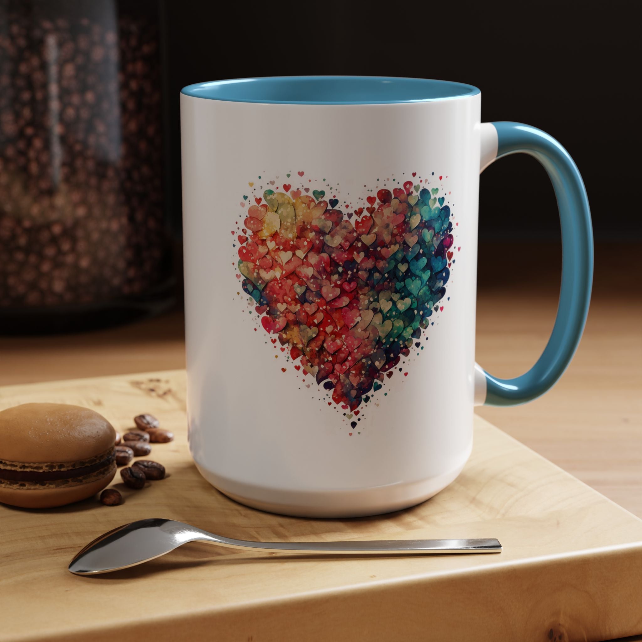Watercolor Heart Coffee Mug, Heart Mug, Two-Tone Coffee Mugs, 11oz & 15oz Mug, Watercolor Heart Mug