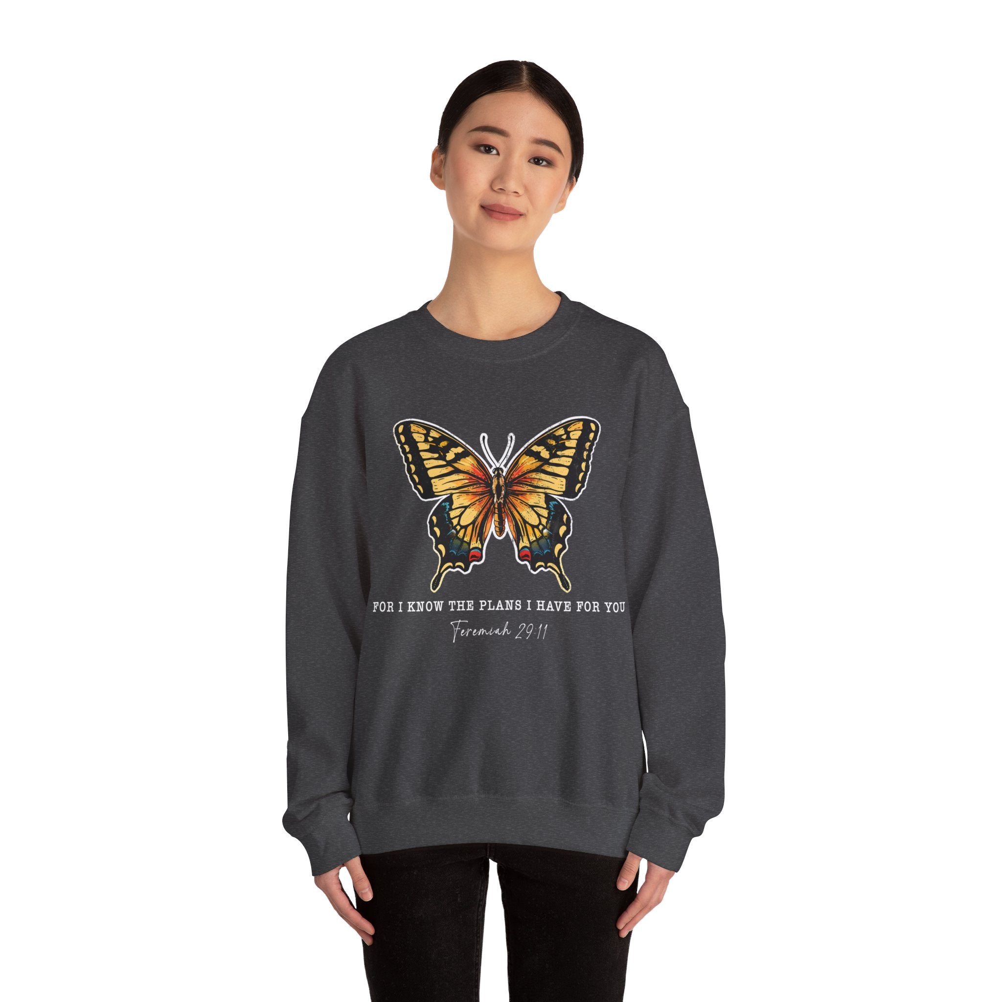 Butterfly Bible Verse Sweatshirt, Religious Shirt, Inspirational Quotes, Christian Shirt, For I Know The Plans I Have For You, Positive Sayings