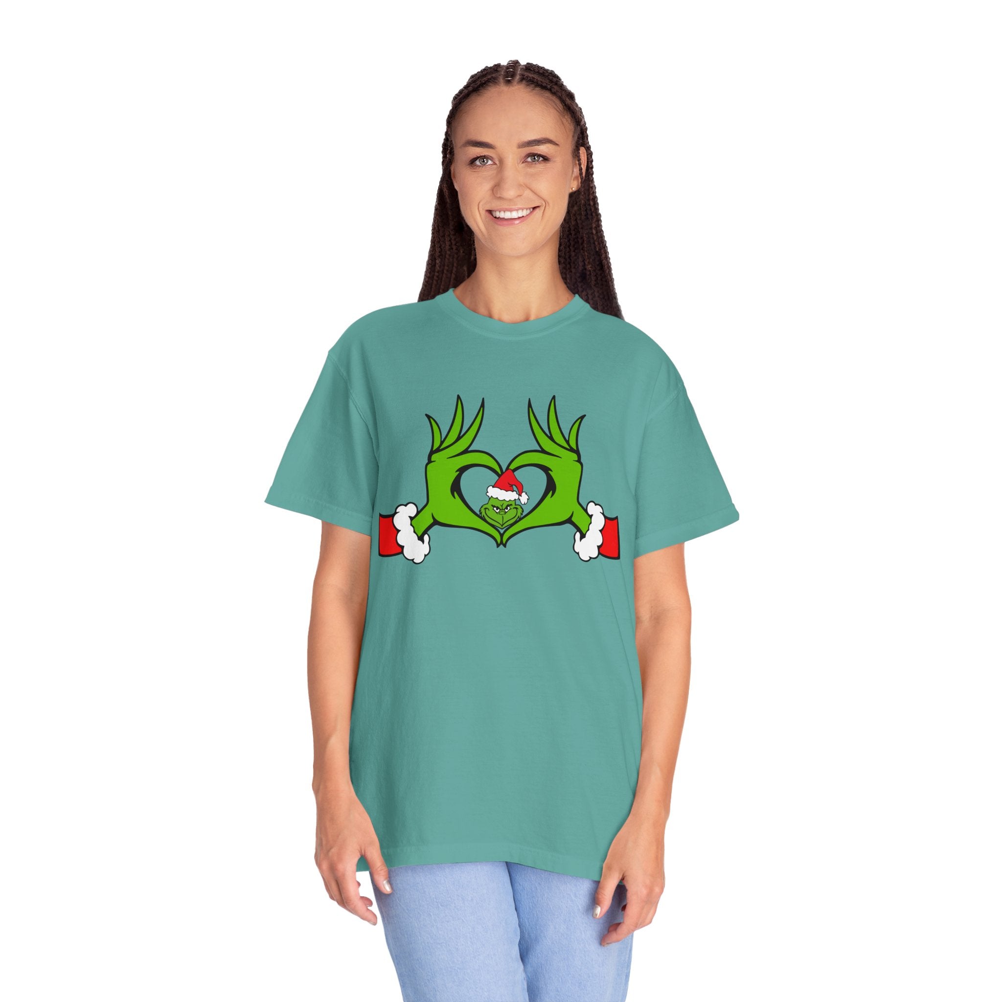 Grinch Heart Hands Graphic Tees, Grinch T-Shirt, Christmas Shirt, Xmas Clothing, Holiday T Shirts, Christmas Gifts, Christmas Party Shirt, Grinchmas T-shirt