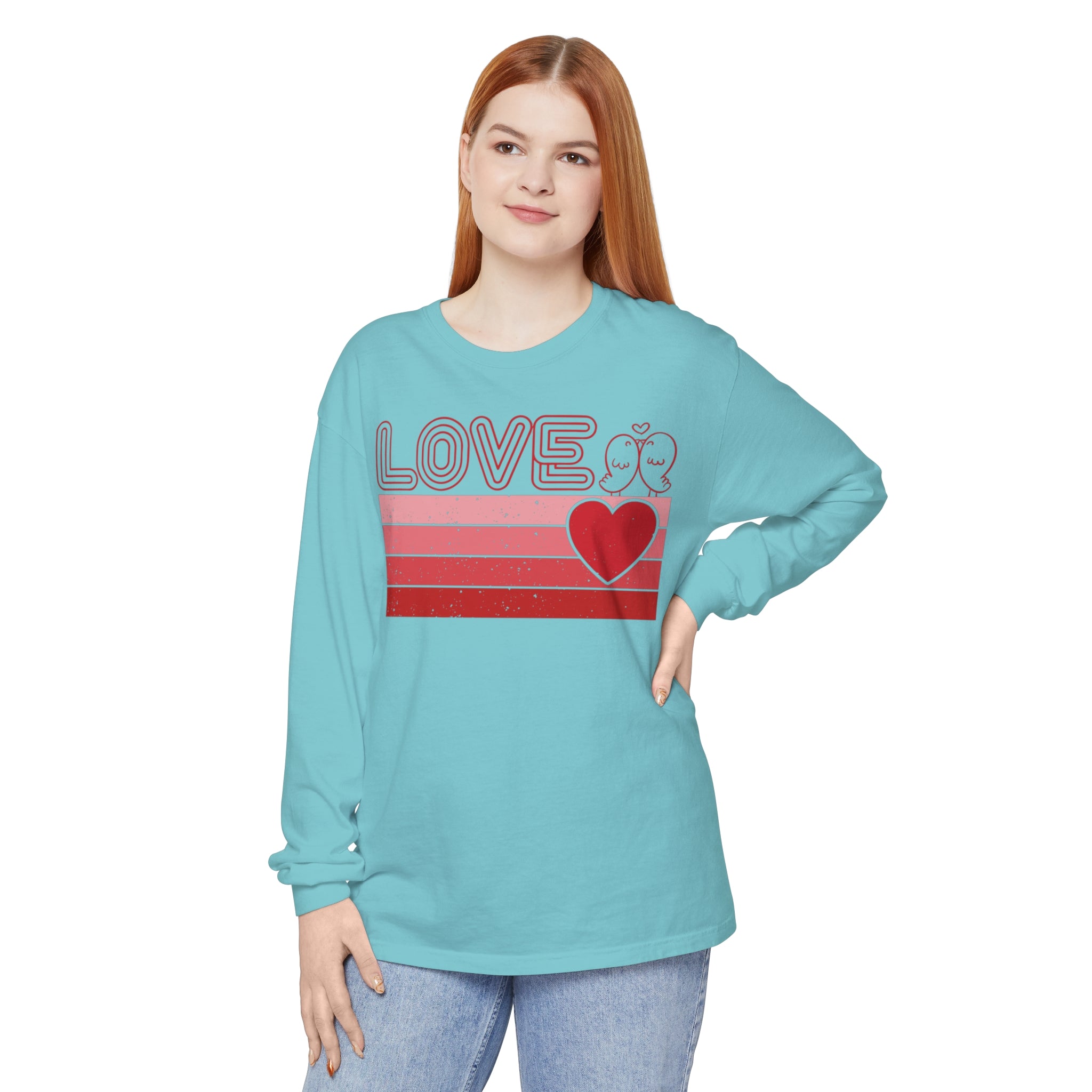 Retro Love Valentines Day Long Sleeve T-Shirt, Valentines Day Shirts For Woman, Heart Shirt, Cute Valentine Shirt, Valentines Day Gift, Valentines Gift