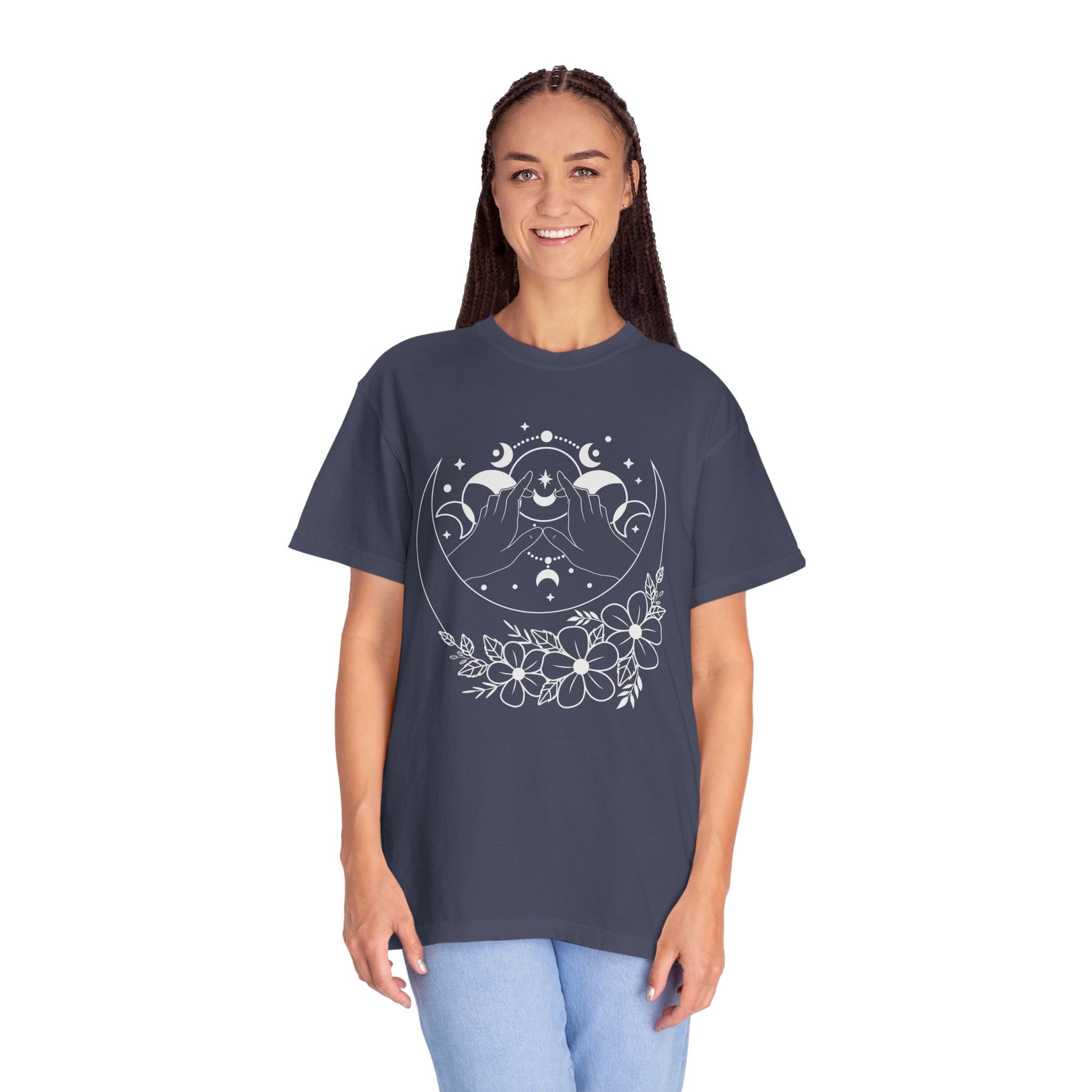 Mystical Moon Phase Witch Hands Shirt, Moon Phase T-Shirt, Celestial Shirt, Floral Moon Phase Tee, Boho Shirt, Moon Gift Shirt For Woman