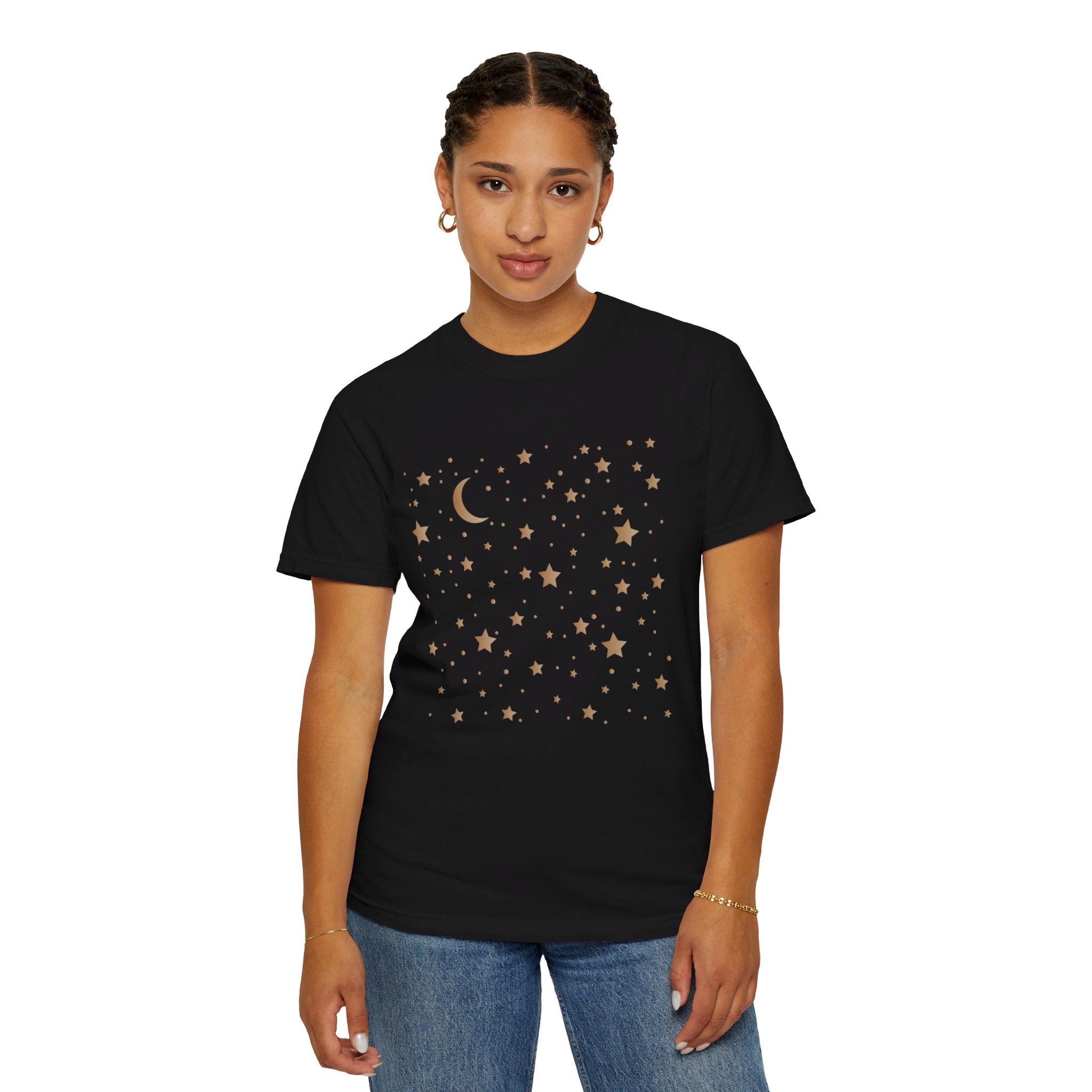 Moon and Stars Celestial T-Shirt, Boho Moon And Stars Shirt, Gold Stars Shirt, Mystical Moon and Stars Shirt, Astronomy Shirt