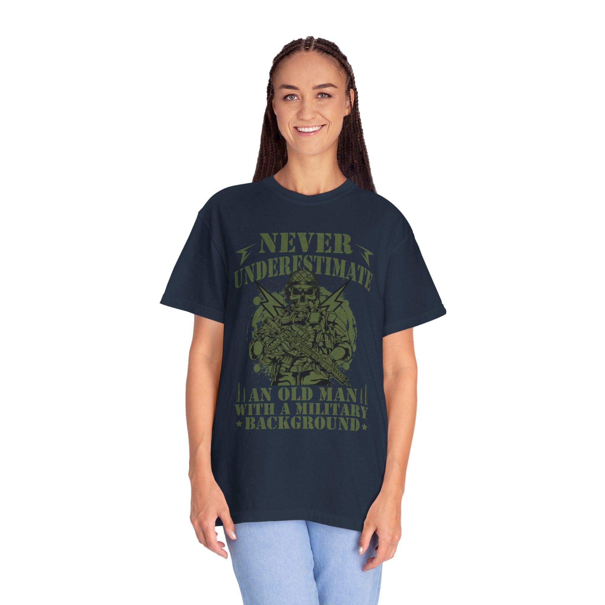 Never Underestimate An Old Man With A Military Background Shirt, American Flag Tee, US Veteran Shirt, Veterans Day Shirt, 4th of July Shirt