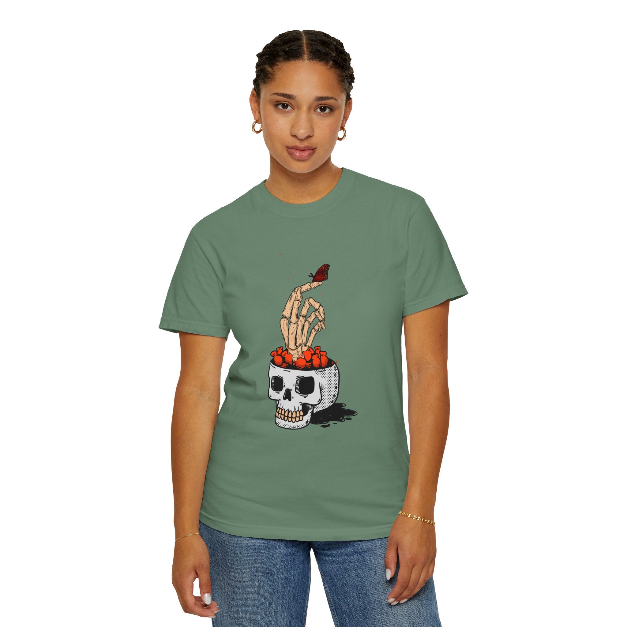 Skull skeleton hand halloween T-Shirt, Skeleton Hand T-Shirt, Skeleton Shirt, Horror Gift, Skeleton Rock Tee, Rock and Roll Shirt, Comfort Colors Shirt